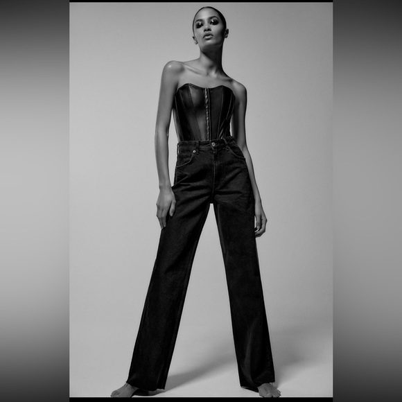 ZARA I High rise. Wide leg. Black denim pants - Picture 1 of 5